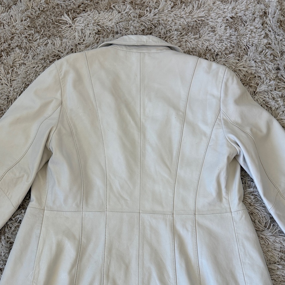 Wilsons Leather Vintage White 100% Leather Trench Coat Size M - Picture 10 of 11